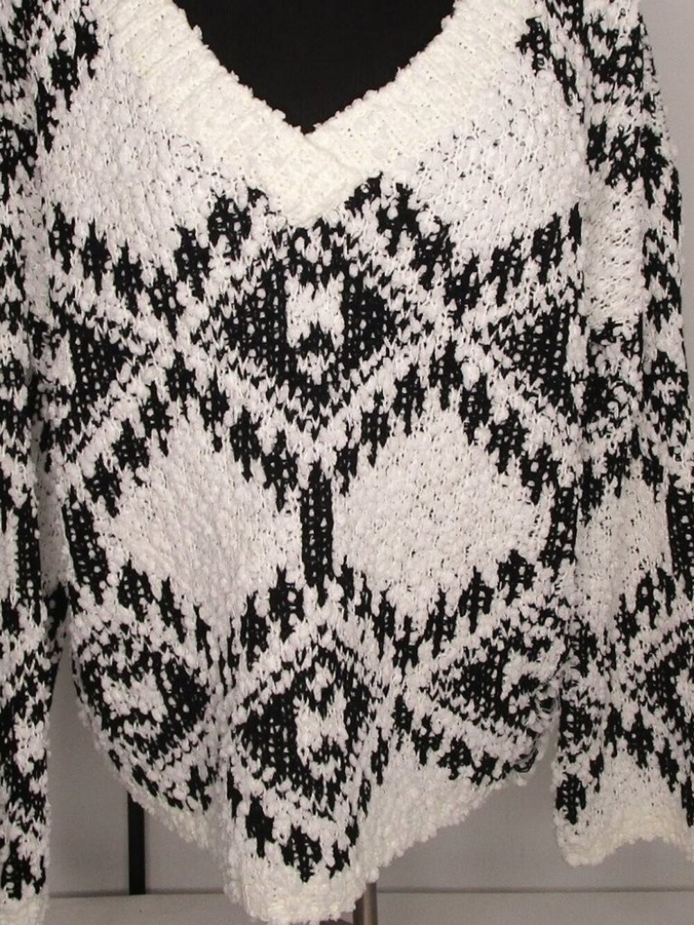 New Anna-Kaci v-neck sweater grey/black Large Fall Winter spring Pullover  #1009